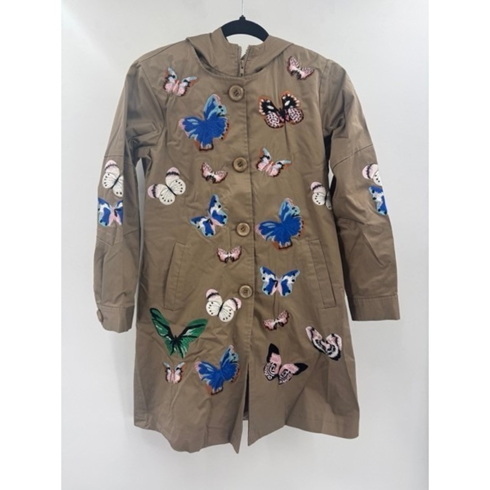 Khaki Butterfly Embroidered Fairy Hooded Whimsical Trench Coat Cottage